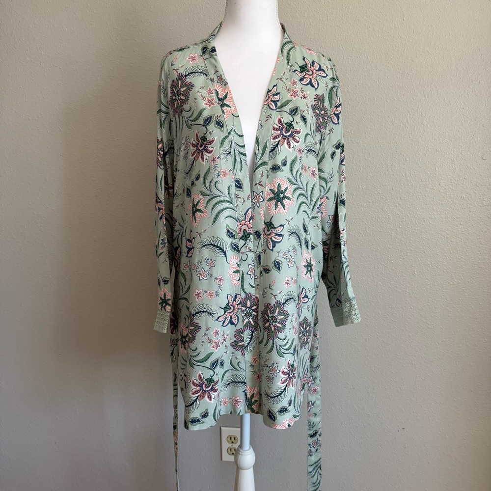 Japna Lounge Sage Floral Boho Short Robe - XL